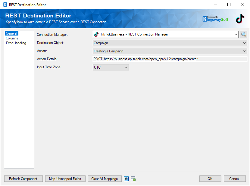 SSIS Tiktok Business Destination component